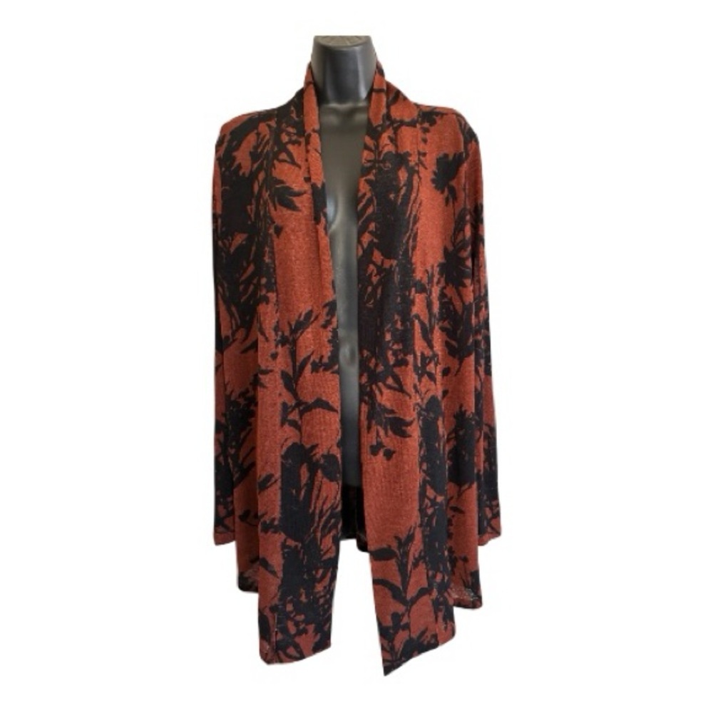 Soft Surroundings Floral Patterned Women's Long Sweater Size M Rust Brown